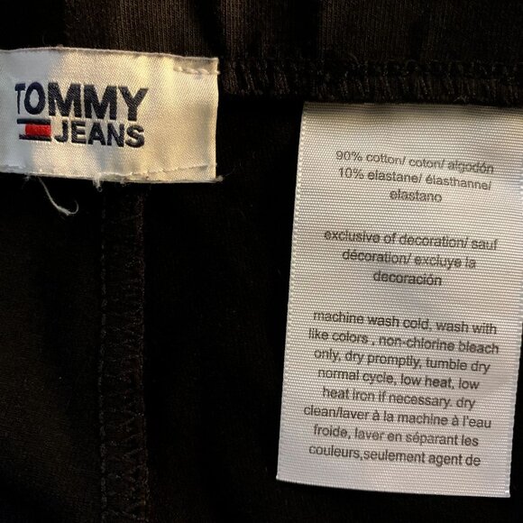 Tommy Jeans Leggings Womens Waist 34" Black Side Stripe Cropped Retro Pants RARE - Picture 4 of 14